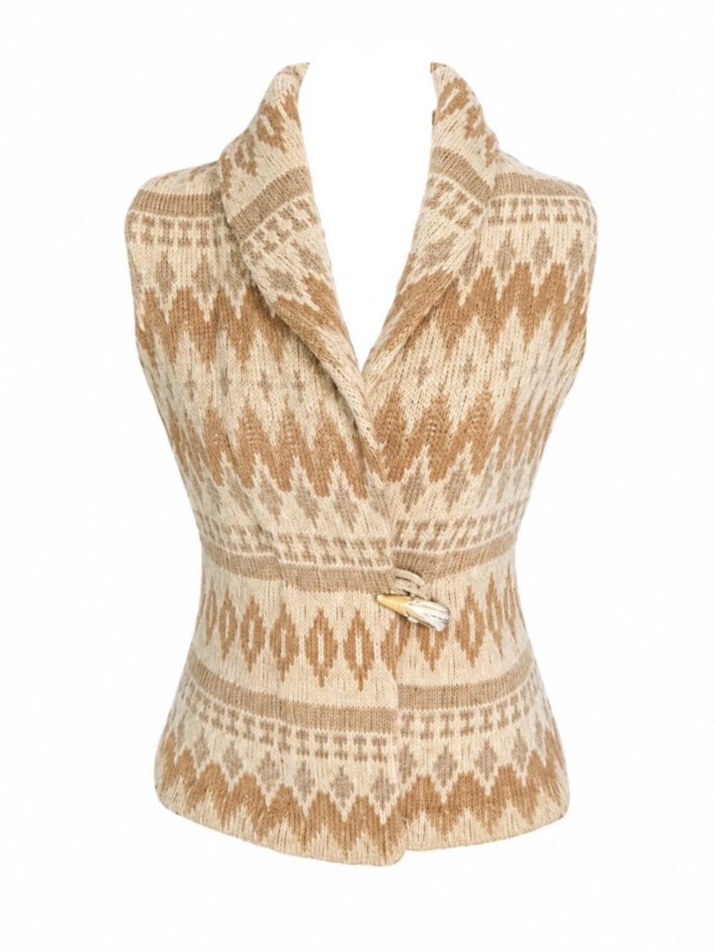 Lauren Ralph Lauren Western Style Knit Beige and Tan Vest with toggle closure